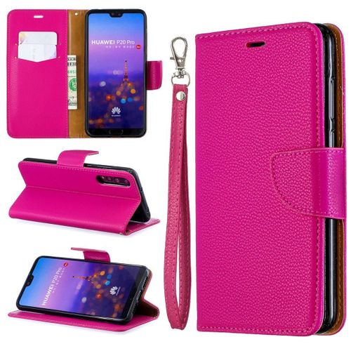 Huawei P20 Pro Coque, Saturcase Litchi Pu Cuir Magnétique Flip Portefeuille Support Porte-Carte Protecteur Coque Housse Étui Avec Dragonne Pour Huawei P20 Pro (Rose)