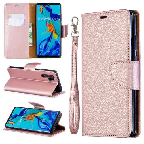 Huawei P30 Pro Coque, Saturcase Litchi Pu Cuir Magnétique Flip Portefeuille Support Porte-Carte Protecteur Coque Housse Étui Avec Dragonne Pour Huawei P30 Pro (Or)