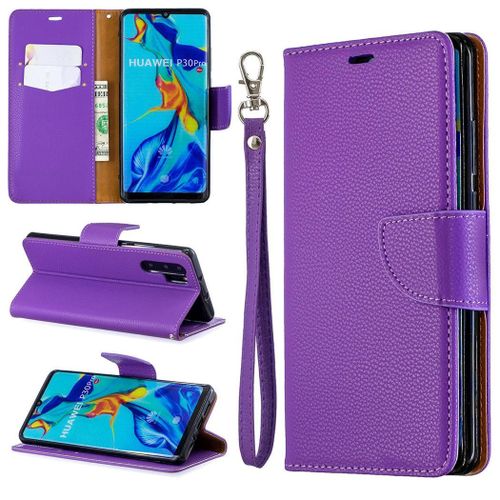 Huawei P30 Pro Coque, Saturcase Litchi Pu Cuir Magnétique Flip Portefeuille Support Porte-Carte Protecteur Coque Housse Étui Avec Dragonne Pour Huawei P30 Pro (Violet)