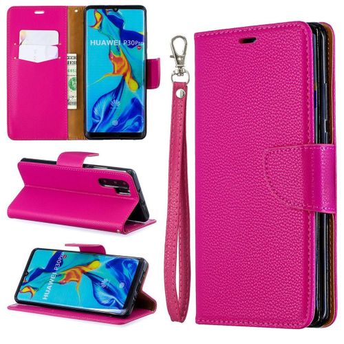 Huawei P30 Pro Coque, Saturcase Litchi Pu Cuir Magnétique Flip Portefeuille Support Porte-Carte Protecteur Coque Housse Étui Avec Dragonne Pour Huawei P30 Pro (Rose)