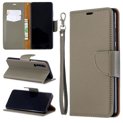 Huawei P30 Coque, Saturcase Litchi Pu Cuir Magnétique Flip Portefeuille Support Porte-Carte Protecteur Coque Housse Étui Avec Dragonne Pour Huawei P30 (Gris)