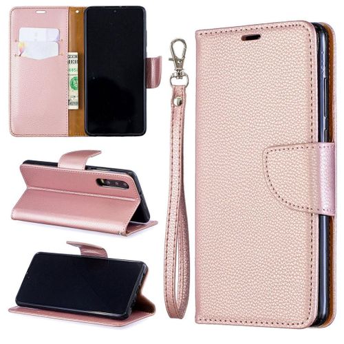 Huawei P30 Coque, Saturcase Litchi Pu Cuir Magnétique Flip Portefeuille Support Porte-Carte Protecteur Coque Housse Étui Avec Dragonne Pour Huawei P30 (Or)