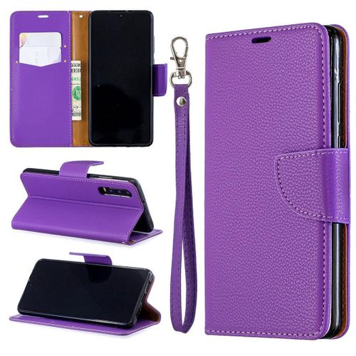 Huawei P30 Coque, Saturcase Litchi Pu Cuir Magnétique Flip Portefeuille Support Porte-Carte Protecteur Coque Housse Étui Avec Dragonne Pour Huawei P30 (Violet)