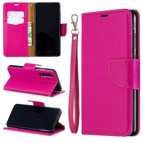 Huawei P30 Coque, Saturcase Litchi Pu Cuir Magnétique Flip Portefeuille Support Porte-Carte Protecteur Coque Housse Étui Avec Dragonne Pour Huawei P30 (Rose)