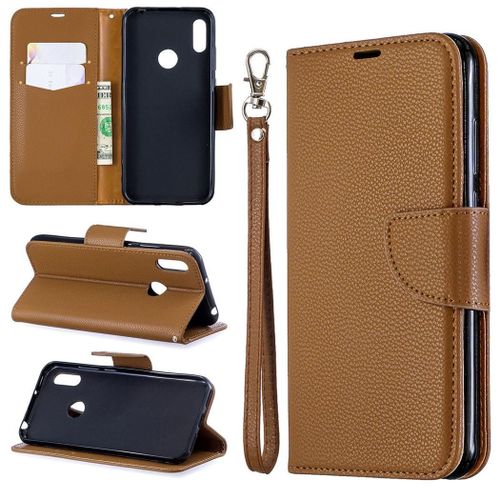 Huawei Y6 2019 Coque, Saturcase Litchi Pu Cuir Magnétique Flip Portefeuille Support Porte-Carte Protecteur Coque Housse Étui Avec Dragonne Pour Huawei Y6 2019 / Y6 Prime 2019 / Y6 Pro 2019 (Marron)