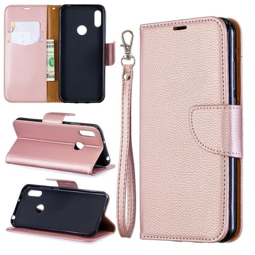 Huawei Y6 2019 Coque, Saturcase Litchi Pu Cuir Magnétique Flip Portefeuille Support Porte-Carte Protecteur Coque Housse Étui Avec Dragonne Pour Huawei Y6 2019 / Y6 Prime 2019 / Y6 Pro 2019 (Or)