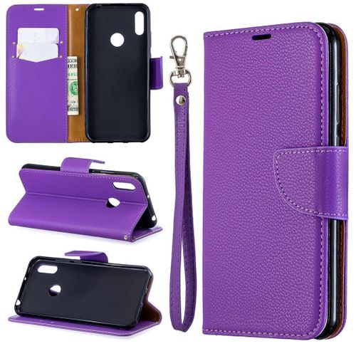 Huawei Y6 2019 Coque, Saturcase Litchi Pu Cuir Magnétique Flip Portefeuille Support Porte-Carte Protecteur Coque Housse Étui Avec Dragonne Pour Huawei Y6 2019 / Y6 Prime 2019 / Y6 Pro 2019 (Violet)