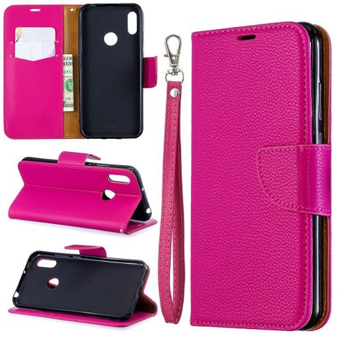 Huawei Y6 2019 Coque, Saturcase Litchi Pu Cuir Magnétique Flip Portefeuille Support Porte-Carte Protecteur Coque Housse Étui Avec Dragonne Pour Huawei Y6 2019 / Y6 Prime 2019 / Y6 Pro 2019 (Rose)