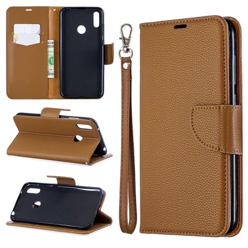 Huawei Y7 2019 Coque, Saturcase Litchi Pu Cuir Magnétique Flip Portefeuille Support Porte-Carte Protecteur Coque Housse Étui Avec Dragonne Pour Huawei Y7 2019 / Y7 Prime 2019 / Y7 Pro 2019 (Marron)