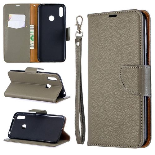 Huawei Y7 2019 Coque, Saturcase Litchi Pu Cuir Magnétique Flip Portefeuille Support Porte-Carte Protecteur Coque Housse Étui Avec Dragonne Pour Huawei Y7 2019 / Y7 Prime 2019 / Y7 Pro 2019 (Gris)