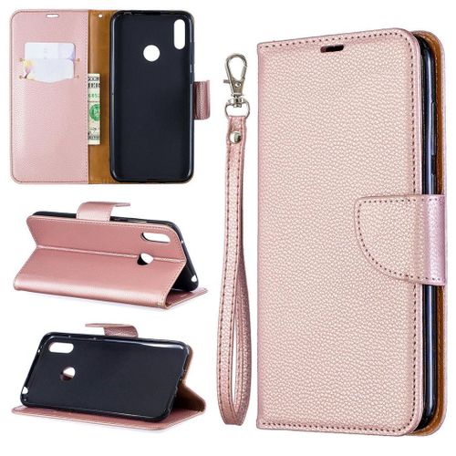 Huawei Y7 2019 Coque, Saturcase Litchi Pu Cuir Magnétique Flip Portefeuille Support Porte-Carte Protecteur Coque Housse Étui Avec Dragonne Pour Huawei Y7 2019 / Y7 Prime 2019 / Y7 Pro 2019 (Or)