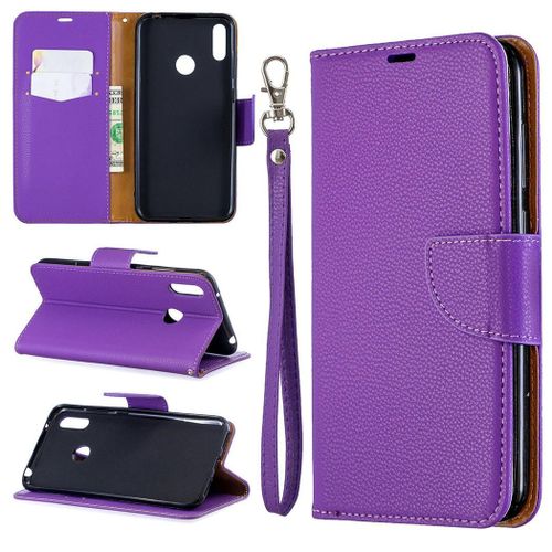 Huawei Y7 2019 Coque, Saturcase Litchi Pu Cuir Magnétique Flip Portefeuille Support Porte-Carte Protecteur Coque Housse Étui Avec Dragonne Pour Huawei Y7 2019 / Y7 Prime 2019 / Y7 Pro 2019 (Violet)
