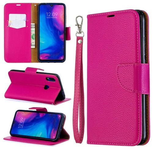 Xiaomi Redmi Note 7 Coque, Saturcase Litchi Pu Cuir Magnétique Flip Portefeuille Support Porte-Carte Protecteur Coque Housse Étui Avec Dragonne Pour Xiaomi Redmi Note 7 (Rose)
