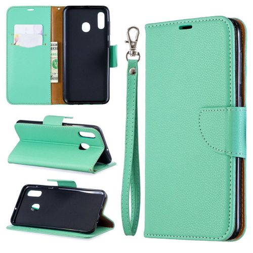 Samsung Galaxy A20 / A30 Coque, Saturcase Litchi Pu Cuir Magnétique Flip Portefeuille Support Porte-Carte Protecteur Coque Housse Étui Avec Dragonne Pour Samsung Galaxy A20 / A30 (Vert)