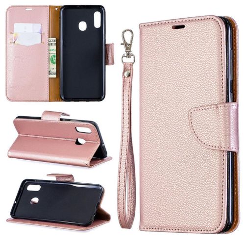 Samsung Galaxy A20 / A30 Coque, Saturcase Litchi Pu Cuir Magnétique Flip Portefeuille Support Porte-Carte Protecteur Coque Housse Étui Avec Dragonne Pour Samsung Galaxy A20 / A30 (Or)