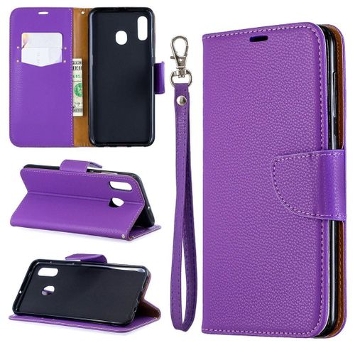 Samsung Galaxy A20 / A30 Coque, Saturcase Litchi Pu Cuir Magnétique Flip Portefeuille Support Porte-Carte Protecteur Coque Housse Étui Avec Dragonne Pour Samsung Galaxy A20 / A30 (Violet)