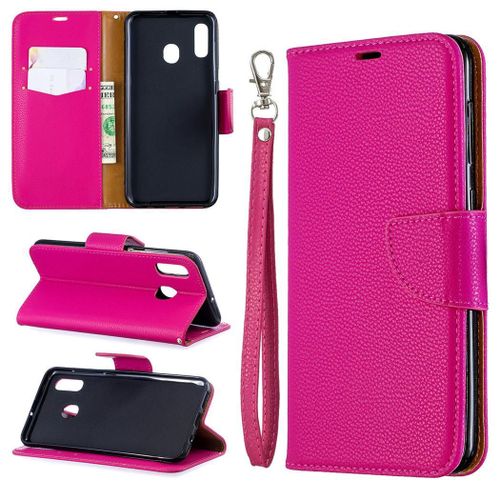 Samsung Galaxy A20 / A30 Coque, Saturcase Litchi Pu Cuir Magnétique Flip Portefeuille Support Porte-Carte Protecteur Coque Housse Étui Avec Dragonne Pour Samsung Galaxy A20 / A30 (Rose)