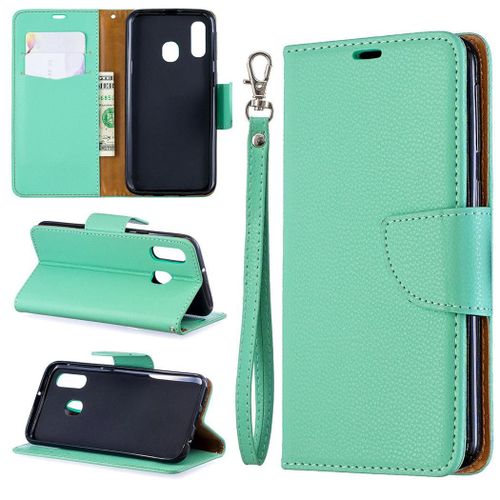 Samsung Galaxy A40 Coque, Saturcase Litchi Pu Cuir Magnétique Flip Portefeuille Support Porte-Carte Protecteur Coque Housse Étui Avec Dragonne Pour Samsung Galaxy A40 (Vert)
