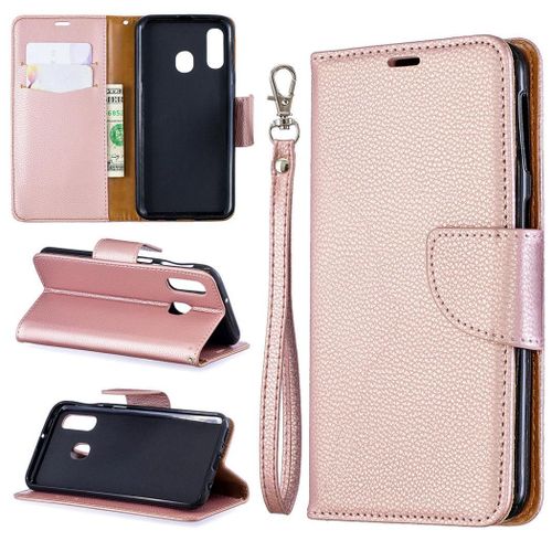 Samsung Galaxy A40 Coque, Saturcase Litchi Pu Cuir Magnétique Flip Portefeuille Support Porte-Carte Protecteur Coque Housse Étui Avec Dragonne Pour Samsung Galaxy A40 (Or)