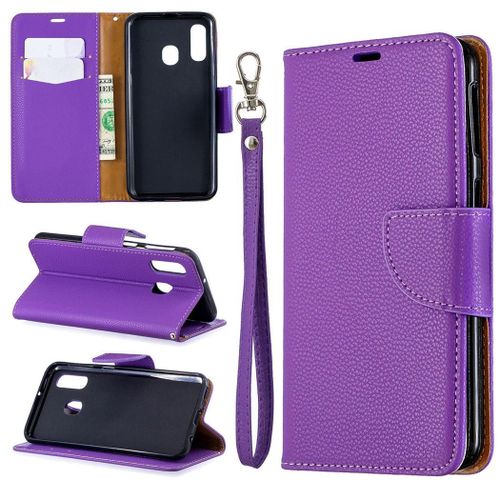 Samsung Galaxy A40 Coque, Saturcase Litchi Pu Cuir Magnétique Flip Portefeuille Support Porte-Carte Protecteur Coque Housse Étui Avec Dragonne Pour Samsung Galaxy A40 (Violet)