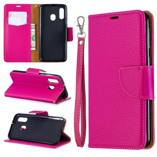 Samsung Galaxy A40 Coque, Saturcase Litchi Pu Cuir Magnétique Flip Portefeuille Support Porte-Carte Protecteur Coque Housse Étui Avec Dragonne Pour Samsung Galaxy A40 (Rose)