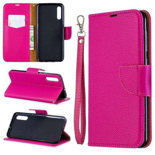 Samsung Galaxy A50 Coque, Saturcase Litchi Pu Cuir Magnétique Flip Portefeuille Support Porte-Carte Protecteur Coque Housse Étui Avec Dragonne Pour Samsung Galaxy A50 (Rose)