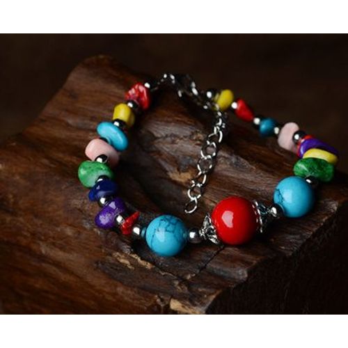 Bracelet Du Tibet Artisanal Et Original Lapis Lazuli Multicolore + Plaqué Argent