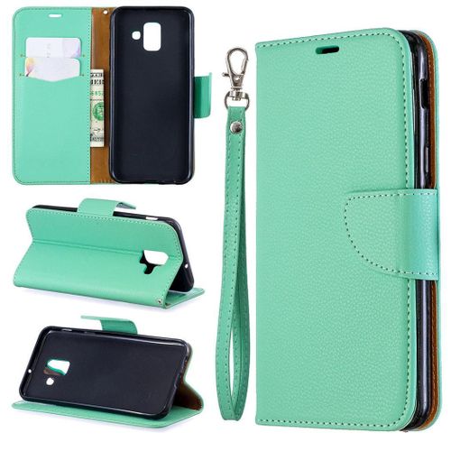 Samsung Galaxy A6 2018 Coque, Saturcase Litchi Pu Cuir Magnétique Flip Portefeuille Support Porte-Carte Protecteur Coque Housse Étui Avec Dragonne Pour Samsung Galaxy A6 2018 (Vert)