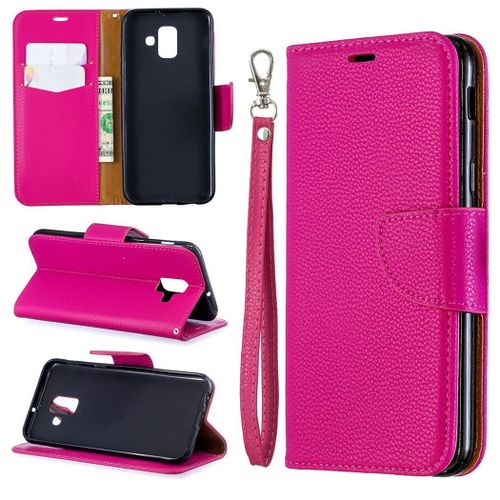 Samsung Galaxy A6 2018 Coque, Saturcase Litchi Pu Cuir Magnétique Flip Portefeuille Support Porte-Carte Protecteur Coque Housse Étui Avec Dragonne Pour Samsung Galaxy A6 2018 (Rose)