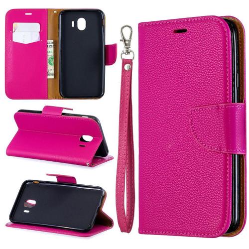 Samsung Galaxy J4 2018 Coque, Saturcase Litchi Pu Cuir Magnétique Flip Portefeuille Support Porte-Carte Protecteur Coque Housse Étui Avec Dragonne Pour Samsung Galaxy J4 2018 (Rose)