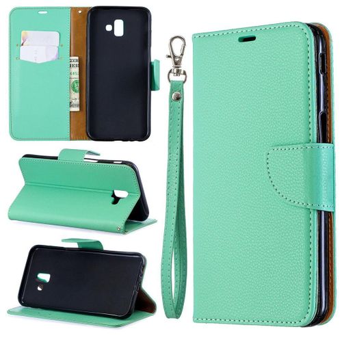 Samsung Galaxy J6 Plus Coque, Saturcase Litchi Pu Cuir Magnétique Flip Portefeuille Support Porte-Carte Protecteur Coque Housse Étui Avec Dragonne Pour Samsung Galaxy J6 Plus 2018 (Vert)
