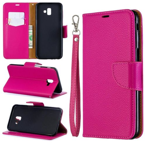 Samsung Galaxy J6 Plus Coque, Saturcase Litchi Pu Cuir Magnétique Flip Portefeuille Support Porte-Carte Protecteur Coque Housse Étui Avec Dragonne Pour Samsung Galaxy J6 Plus 2018 (Rose)