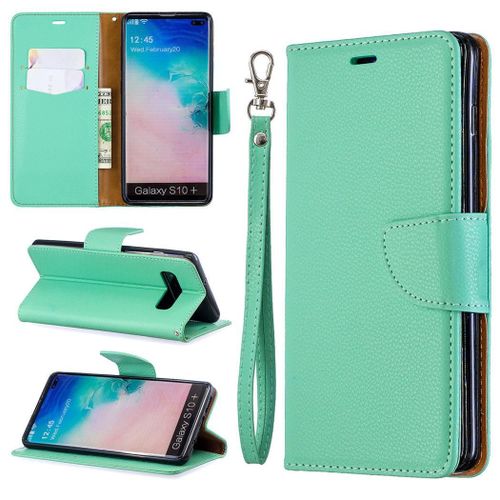 Samsung Galaxy S10 Plus Coque, Saturcase Litchi Pu Cuir Magnétique Flip Portefeuille Support Porte-Carte Protecteur Coque Housse Étui Avec Dragonne Pour Samsung Galaxy S10 Plus (Vert)
