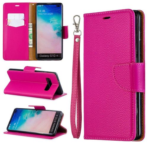 Samsung Galaxy S10 Plus Coque, Saturcase Litchi Pu Cuir Magnétique Flip Portefeuille Support Porte-Carte Protecteur Coque Housse Étui Avec Dragonne Pour Samsung Galaxy S10 Plus (Rose)