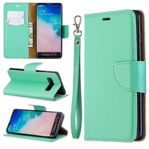 Samsung Galaxy S10 Coque, Saturcase Litchi Pu Cuir Magnétique Flip Portefeuille Support Porte-Carte Protecteur Coque Housse Étui Avec Dragonne Pour Samsung Galaxy S10 (Vert)