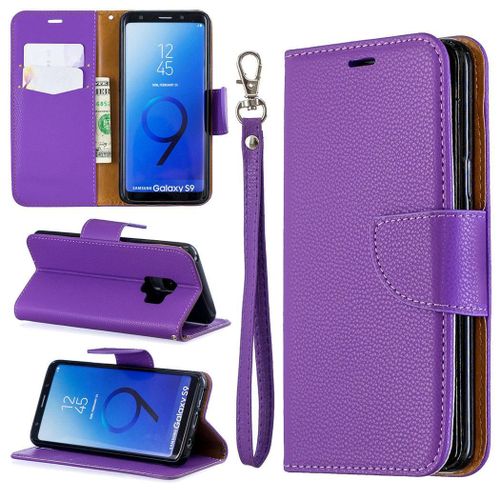 Samsung Galaxy S9 Coque, Saturcase Litchi Pu Cuir Magnétique Flip Portefeuille Support Porte-Carte Protecteur Coque Housse Étui Avec Dragonne Pour Samsung Galaxy S9 (Violet)