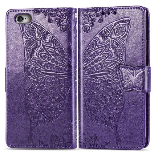 Apple Iphone 6 Plus / 6s Plus Coque, Saturcase Papillon Pu Cuir Magnétique Flip Portefeuille Support Porte-Carte Protecteur Coque Housse Étui Avec Dragonne Pour Apple Iphone 6 Plus / 6s Plus (Violet)