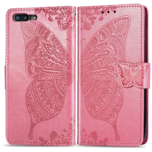 Apple Iphone 7 Plus / 8 Plus Coque, Saturcase Papillon Pu Cuir Magnétique Flip Portefeuille Support Porte-Carte Protecteur Coque Housse Étui Avec Dragonne Pour Apple Iphone 7 Plus / 8 Plus (Rose)
