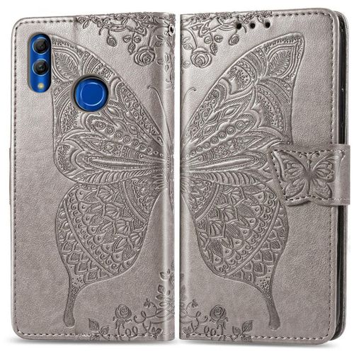 Huawei P Smart (2019) Coque, Saturcase Papillon Pu Cuir Magnétique Flip Portefeuille Support Porte-Carte Protecteur Coque Housse Étui Avec Dragonne Pour Huawei P Smart (2019) / Honor 10 Lite (Gris)