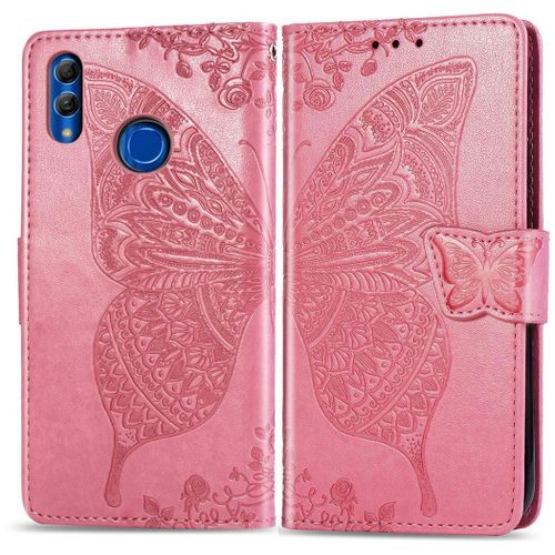 Huawei P Smart (2019) Coque, Saturcase Papillon Pu Cuir Magnétique Flip Portefeuille Support Porte-Carte Protecteur Coque Housse Étui Avec Dragonne Pour Huawei P Smart (2019) / Honor 10 Lite (Rose)