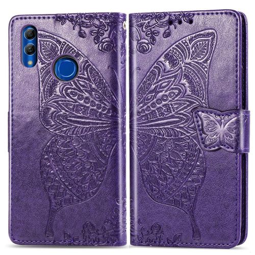 Huawei P Smart (2019) Coque, Saturcase Papillon Pu Cuir Magnétique Flip Portefeuille Support Porte-Carte Protecteur Coque Housse Étui Avec Dragonne Pour Huawei P Smart (2019) / Honor 10 Lite (Violet)