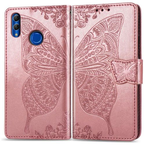 Huawei P Smart (2019) Coque, Saturcase Papillon Pu Cuir Magnétique Flip Portefeuille Support Porte-Carte Protecteur Coque Housse Étui Avec Dragonne Pour Huawei P Smart (2019) / Honor 10 Lite (Or Rose)