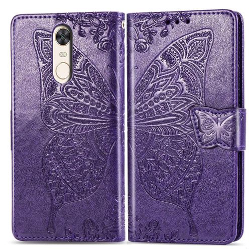 Xiaomi Redmi 5 Coque, Saturcase Papillon Gaufrage Pu Cuir Magnétique Flip Portefeuille Support Porte-Carte Protecteur Coque Housse Étui Avec Dragonne Pour Xiaomi Redmi 5 (Violet)