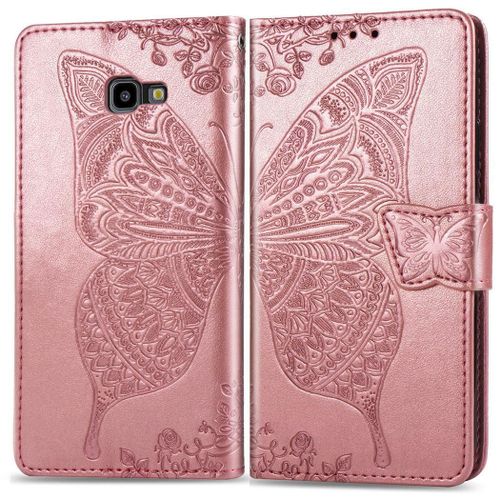 Samsung Galaxy J4 Plus 2018 Coque, Saturcase Papillon Pu Cuir Magnétique Flip Portefeuille Support Porte-Carte Protecteur Coque Housse Étui Avec Dragonne Pour Samsung Galaxy J4 Plus 2018 (Or Rose)