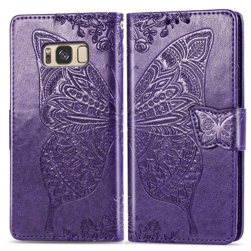Samsung Galaxy S8 Plus Coque, Saturcase Papillon Gaufrage Pu Cuir Magnétique Flip Portefeuille Support Porte-Carte Protecteur Coque Housse Étui Avec Dragonne Pour Samsung Galaxy S8 Plus (Violet)