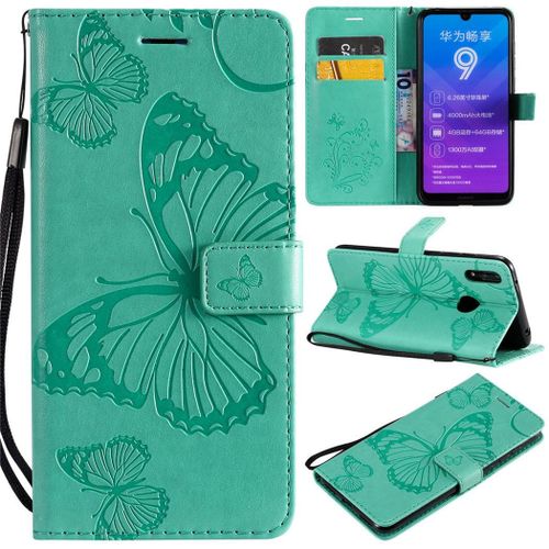 Huawei Y7 2019 Coque, Saturcase Papillon Gaufrage Pu Cuir Magnétique Flip Portefeuille Support Porte-Carte Protecteur Coque Housse Étui Avec Dragonne Pour Huawei Y7 2019 / Y7 Prime 2019 (Vert)