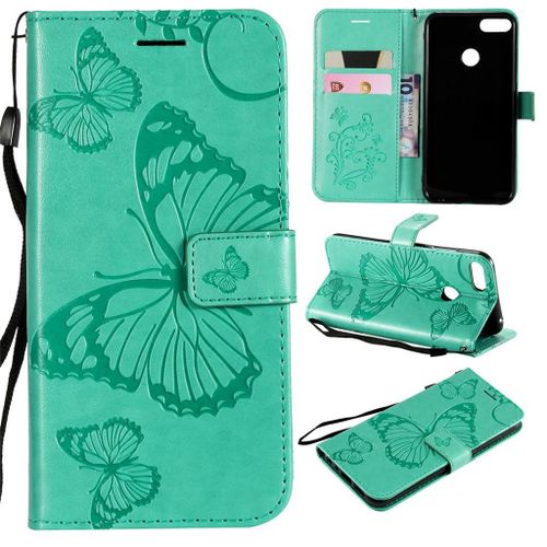 Saturcase Coque Pour Huawei P Smart (2019), Papillon Pu Cuir Magnétique Flip Portefeuille Support Porte-Carte Coque Housse Étui Avec Dragonne Pour Huawei P Smart (2019) / Honor 10 Lite (Vert)