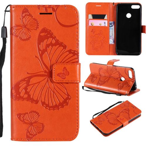 Saturcase Coque Pour Huawei P Smart (2019), Papillon Pu Cuir Magnétique Flip Portefeuille Support Porte-Carte Coque Housse Étui Avec Dragonne Pour Huawei P Smart (2019) / Honor 10 Lite (Orange)