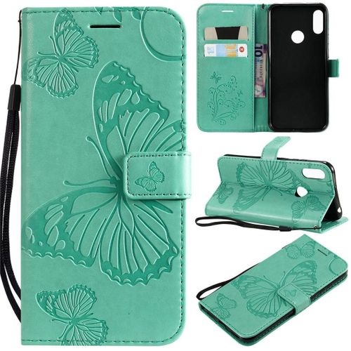 Huawei Y6 2019 Coque, Saturcase Papillon Gaufrage Pu Cuir Magnétique Flip Portefeuille Support Porte-Carte Protecteur Coque Housse Étui Avec Dragonne Pour Huawei Y6 2019 / Honor 8a (Vert)