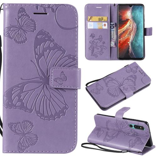 Saturcase Coque Pour Huawei P30, Papillon Gaufrage Pu Cuir Magnétique Flip Portefeuille Support Porte-Carte Protecteur Coque Housse Étui Avec Dragonne Pour Huawei P30 (Violet)